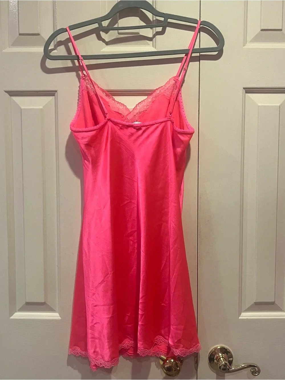 Victoria's Secret Satin Lace Trim Chemise Slip Dress Size M Pink